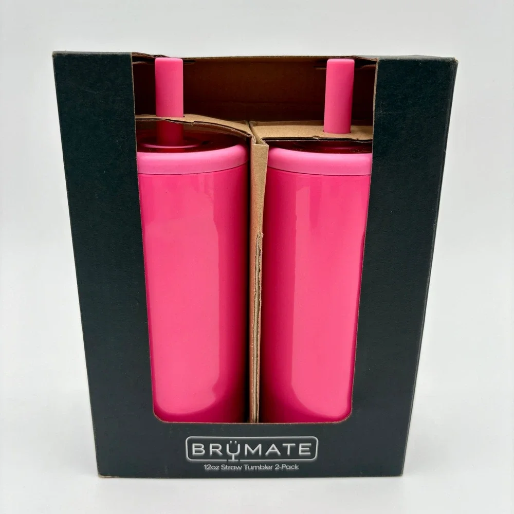 BrüMate 2-Pack 12oz Pink Straw Tumbler Set - Ice Cold Sips - BevGuard Insulation - Picture 1 of 3